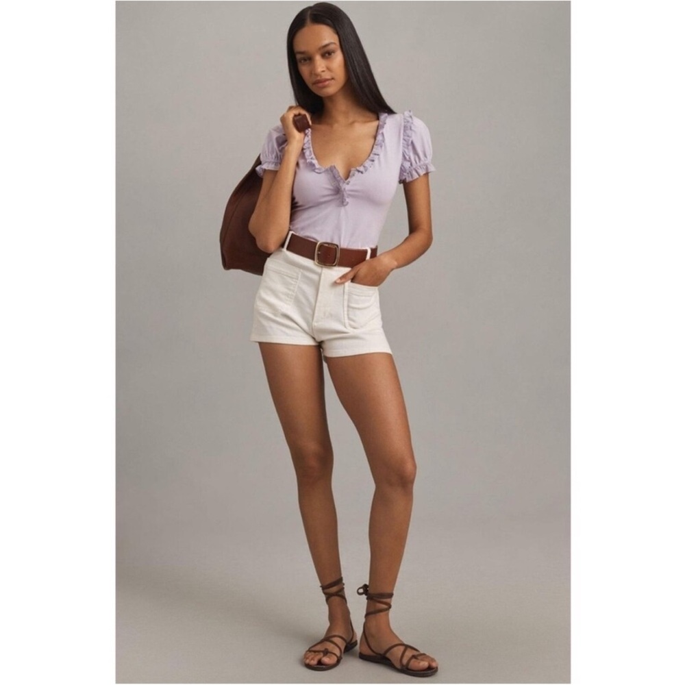 Anthropologie Mauve Lilac Ruffle Accent Blouse Size Large - Picture 2 of 10